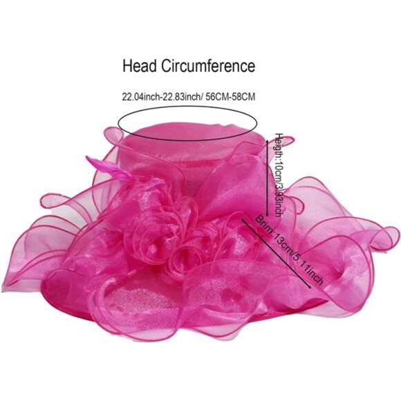 Women Sun Hat Church Wide Brim Hot Pink - Picture 4 of 7